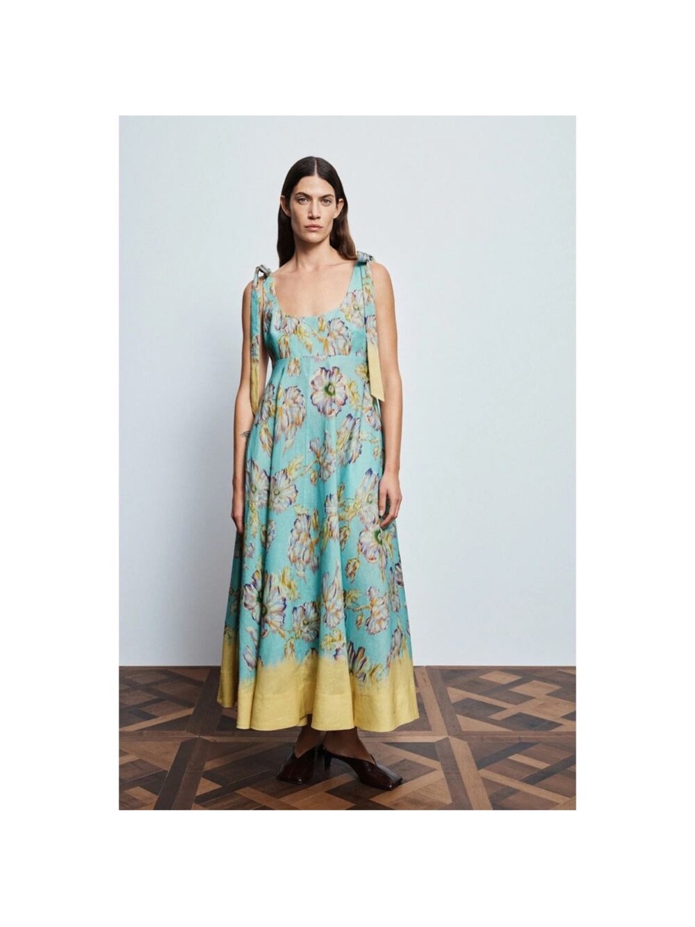 Alemais Jerry Ballet Midi Dress Blue Yellow Floral Size 4